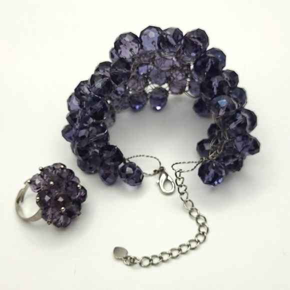 Purple Crystal Cluster Bracelet & Ring - Picture 4 of 8